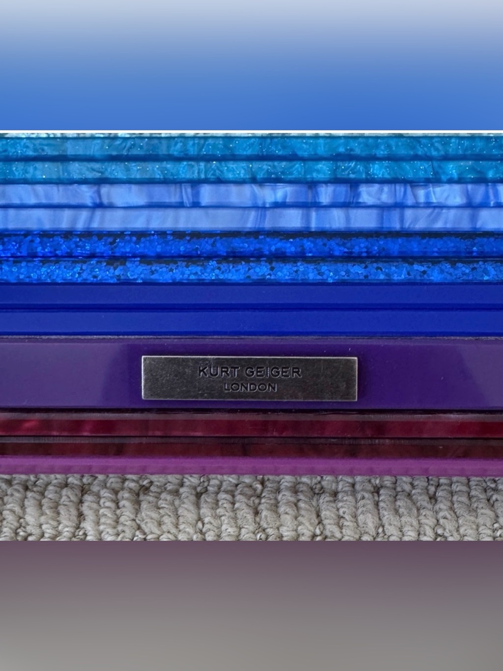 Kurt Geiger Multicolor Striped Acrylic Clutch in Teal, Blue, Purple, Pink - Picture 3 of 6